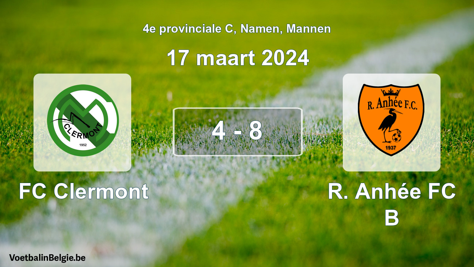Gespeelde wedstrijd mannenvoetbal: FC Clermont - R. Anhée FC B 4 - 8 (17 maart 2024)