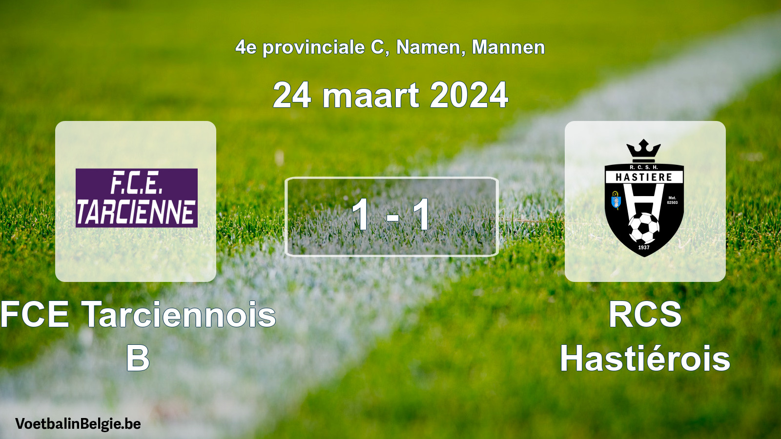 Gespeelde wedstrijd mannenvoetbal: FCE Tarciennois B - RCS Hastiérois 1 - 1 (24 maart 2024)