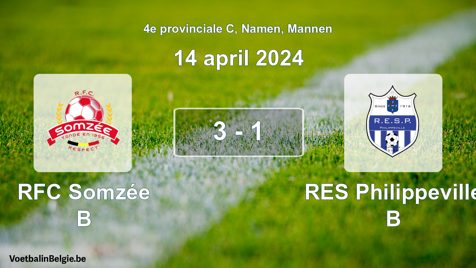 Gespeelde wedstrijd mannenvoetbal: RFC Somzée B - RES Philippeville B 3 - 1 (14 april 2024)