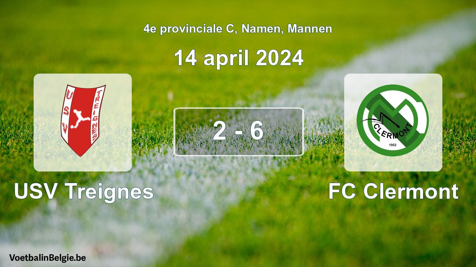 Gespeelde wedstrijd mannenvoetbal: USV Treignes - FC Clermont 2 - 6 (14 april 2024)