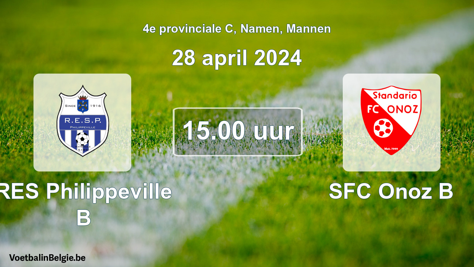 Match prévu football hommes: RES Philippeville B - SFC Onoz B (28 avril 2024)