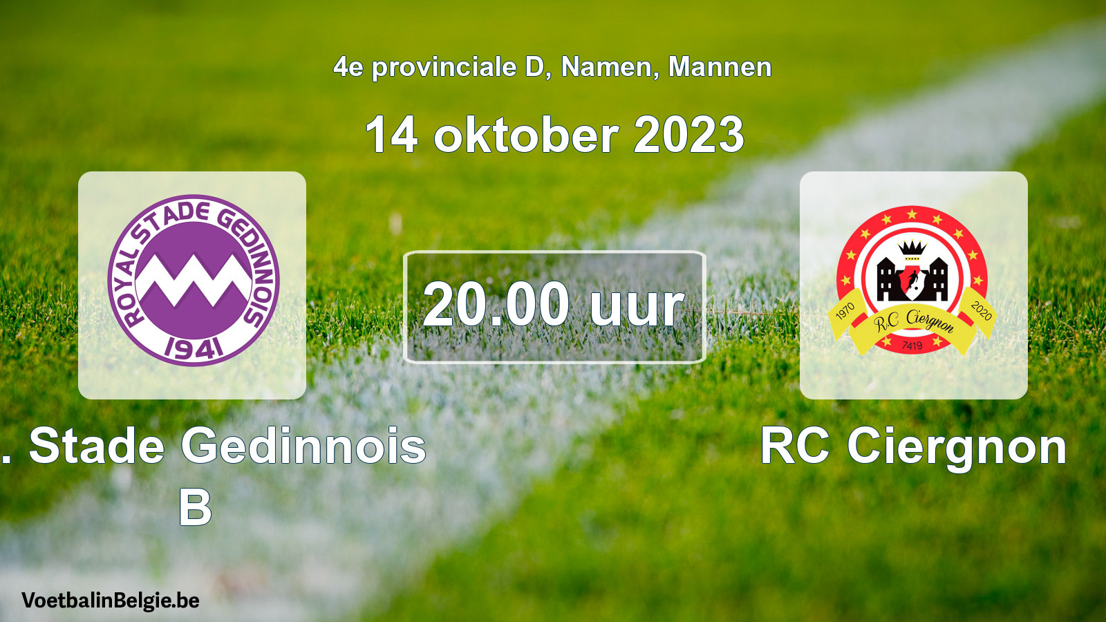 Geplande wedstrijd mannenvoetbal: R. Stade Gedinnois B - RC Ciergnon (14 oktober 2023)