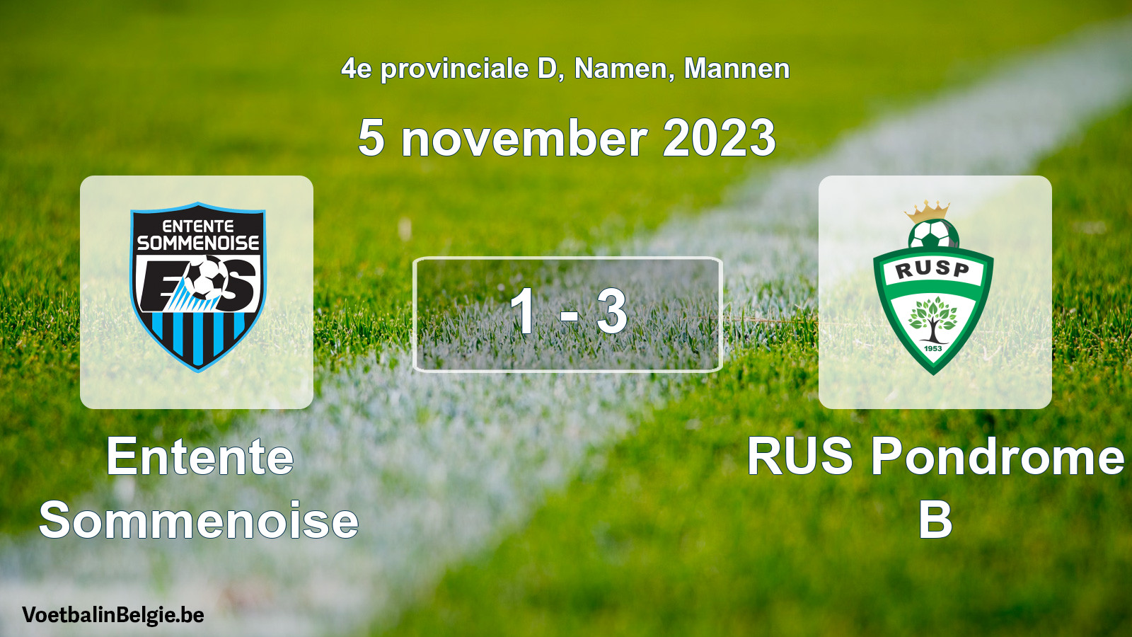 Gespeelde wedstrijd mannenvoetbal: Entente Sommenoise - RUS Pondrome B 1 - 3 (5 november 2023)