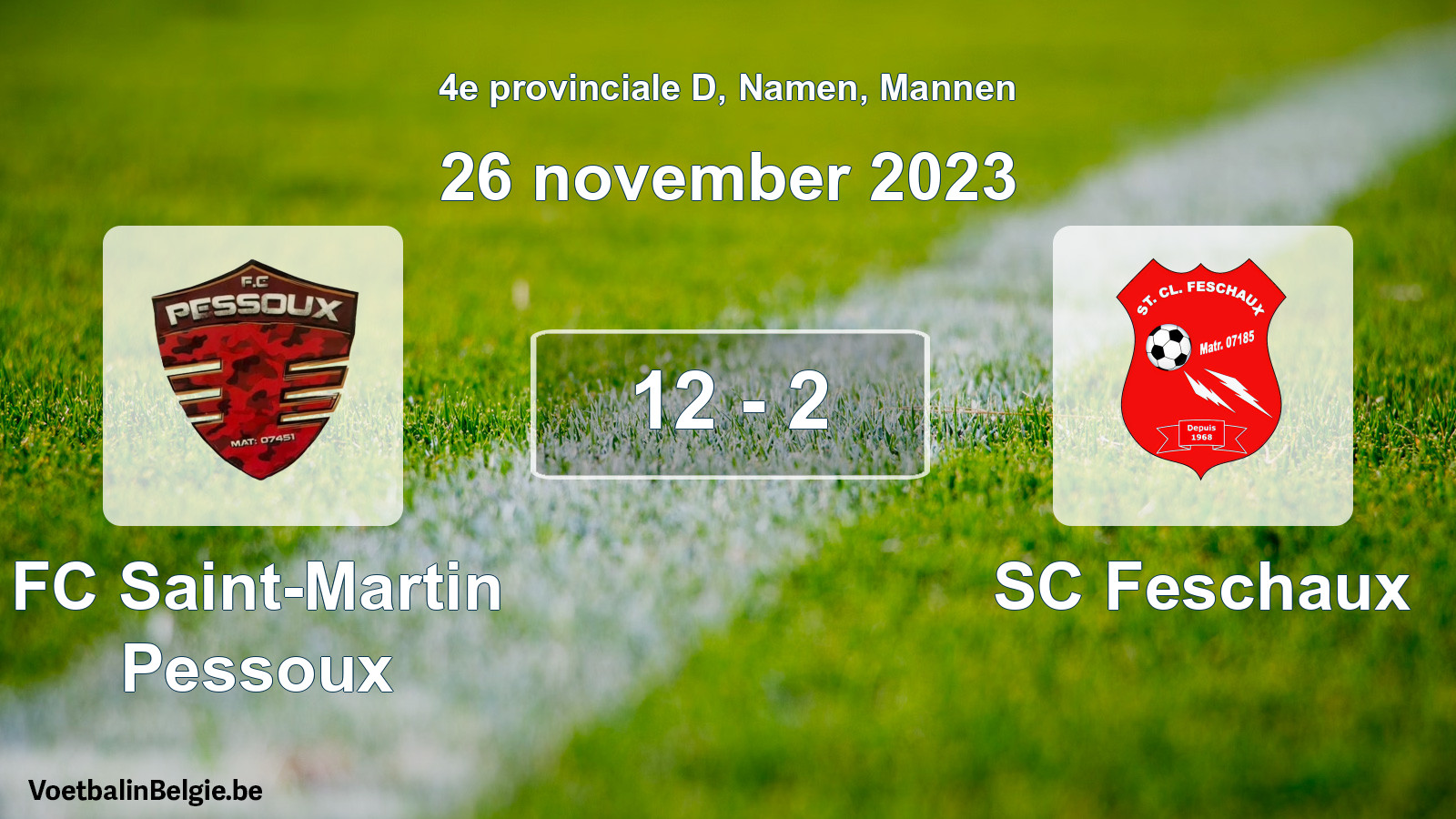 Gespeelde wedstrijd mannenvoetbal: FC Saint-Martin Pessoux - SC Feschaux 12 - 2 (26 november 2023)