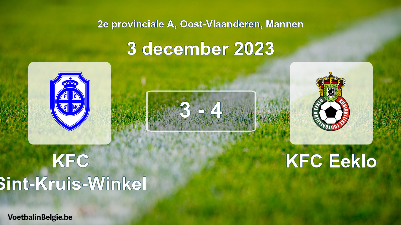 Gespeelde wedstrijd mannenvoetbal: KFC Sint-Kruis-Winkel - KFC Eeklo 3 - 4 (3 december 2023)