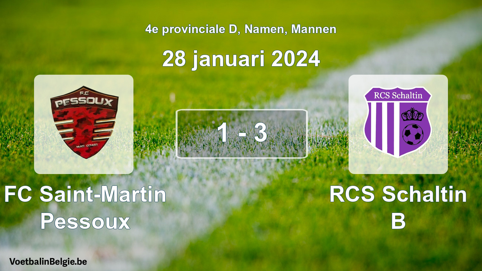 Gespeelde wedstrijd mannenvoetbal: FC Saint-Martin Pessoux - RCS Schaltin B 1 - 3 (28 januari 2024)