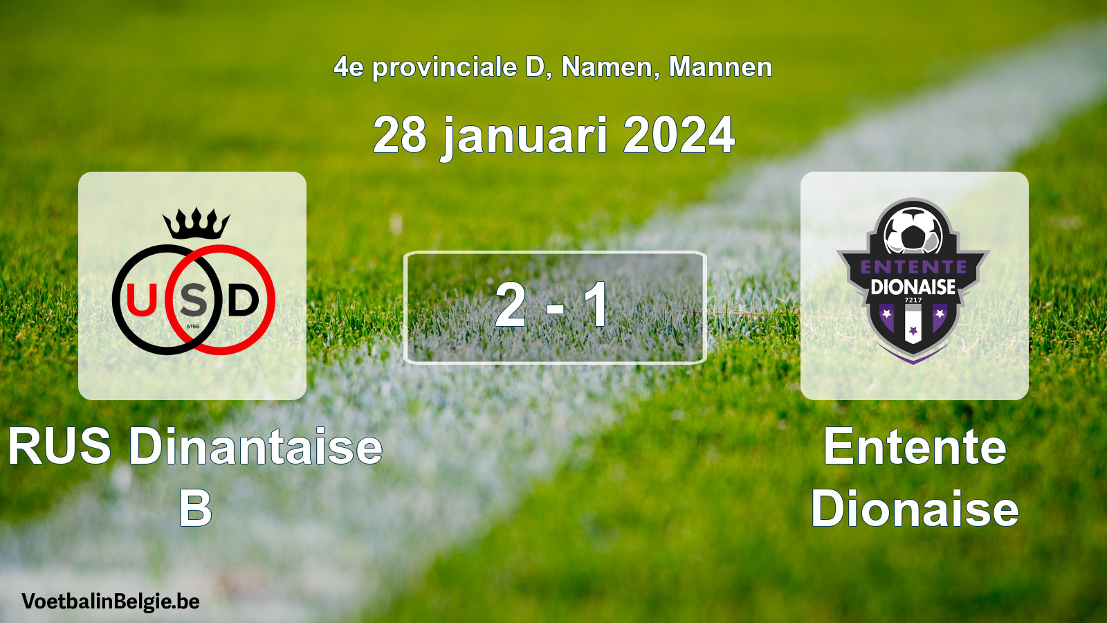 Gespeelde wedstrijd mannenvoetbal: RUS Dinantaise B - Entente Dionaise 2 - 1 (28 januari 2024)