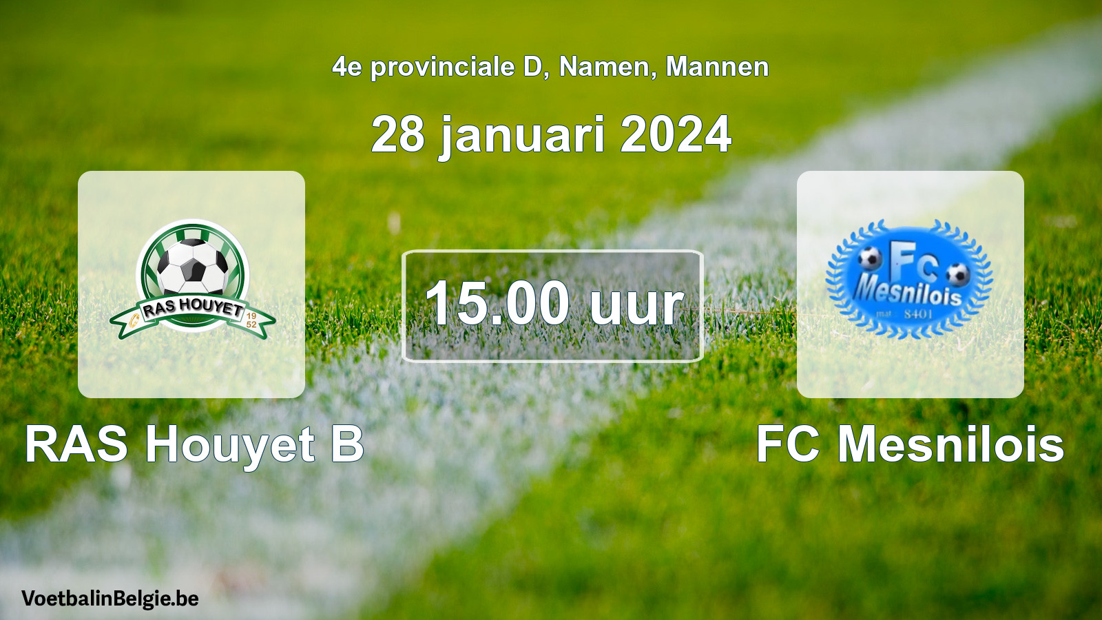 Match prévu football hommes: RAS Houyet B - FC Mesnilois (28 janvier 2024)