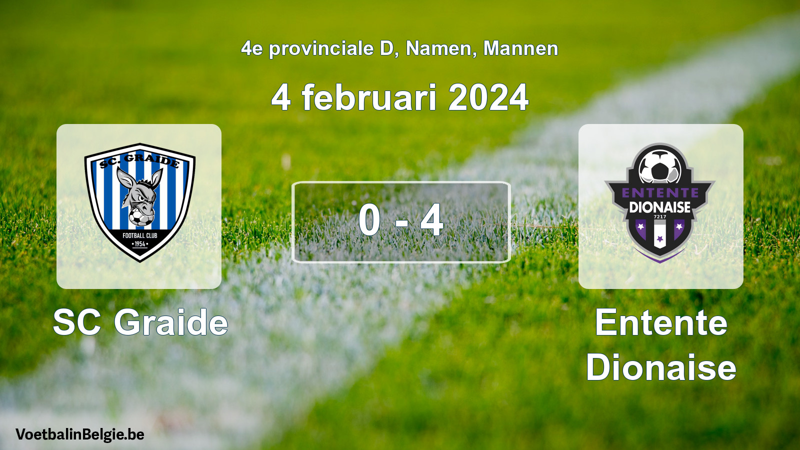 Gespeelde wedstrijd mannenvoetbal: SC Graide - Entente Dionaise 0 - 4 (4 februari 2024)