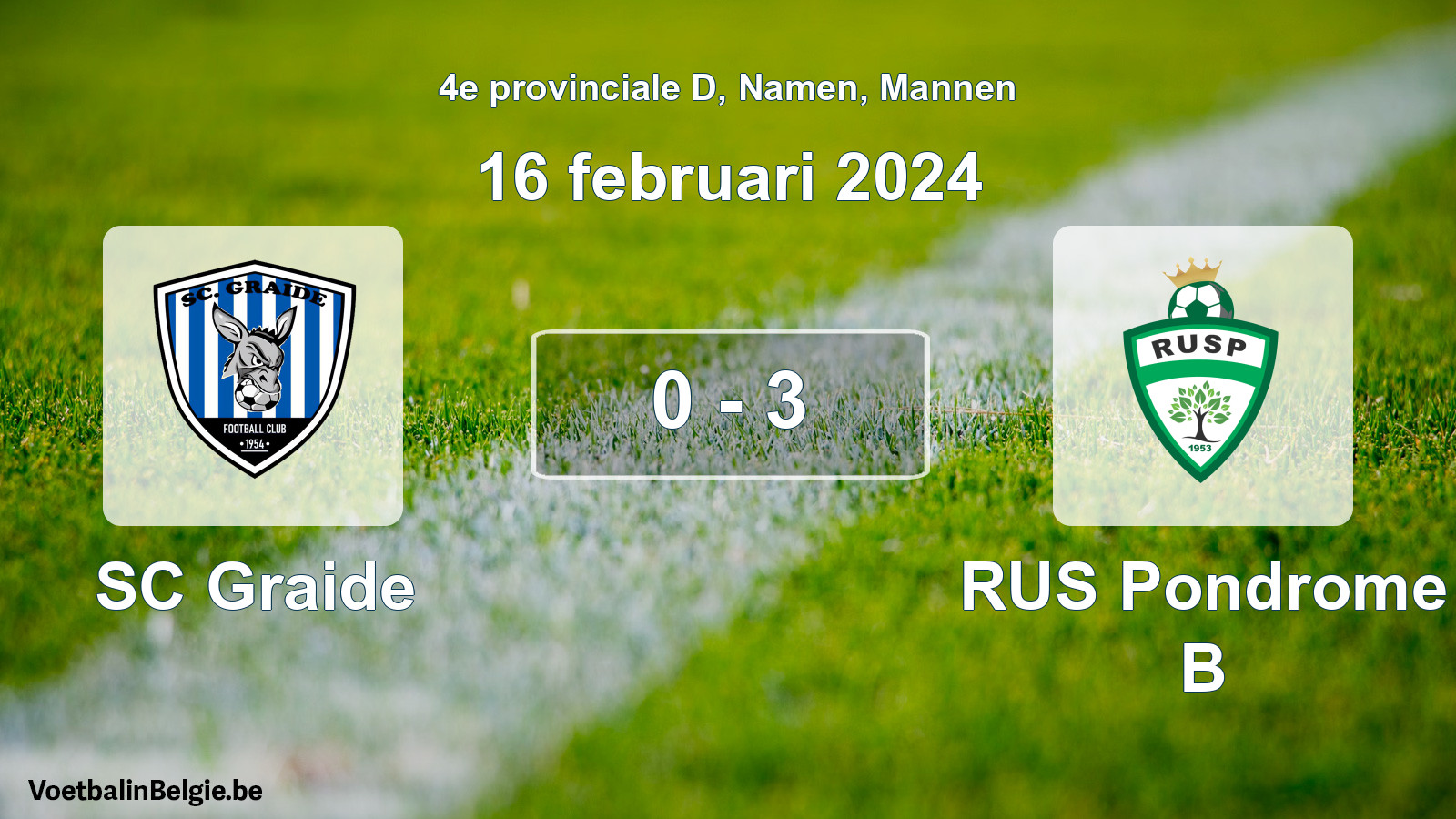 Gespeelde wedstrijd mannenvoetbal: SC Graide - RUS Pondrome B 0 - 3 (16 februari 2024)
