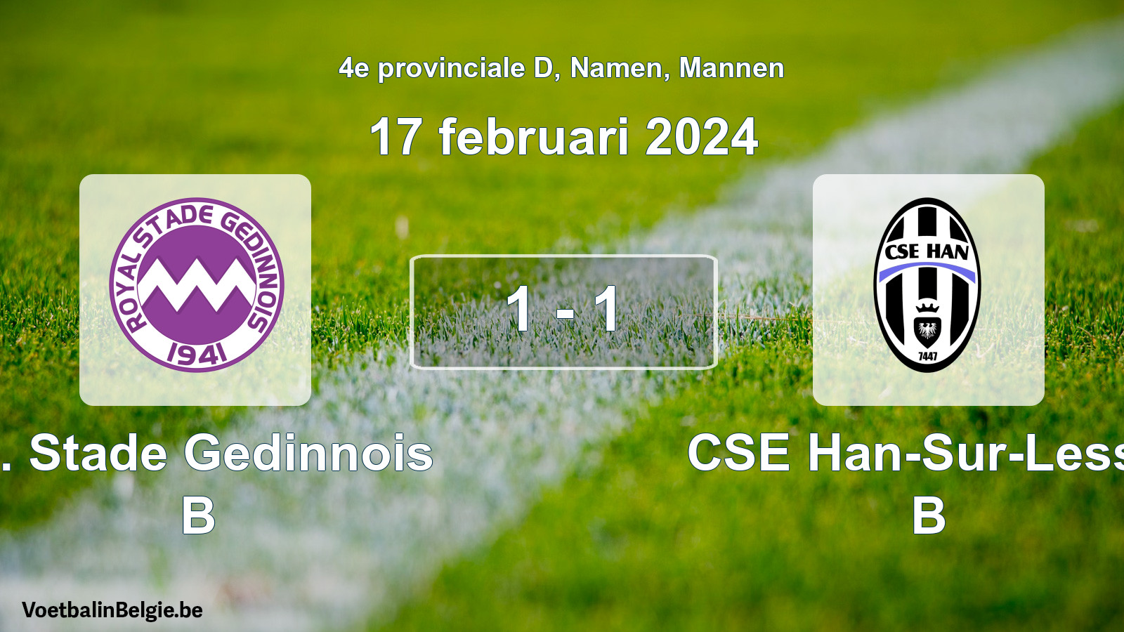 Match joué football hommes: R. Stade Gedinnois B - CSE Han-Sur-Lesse B 1 - 1 (17 février 2024)