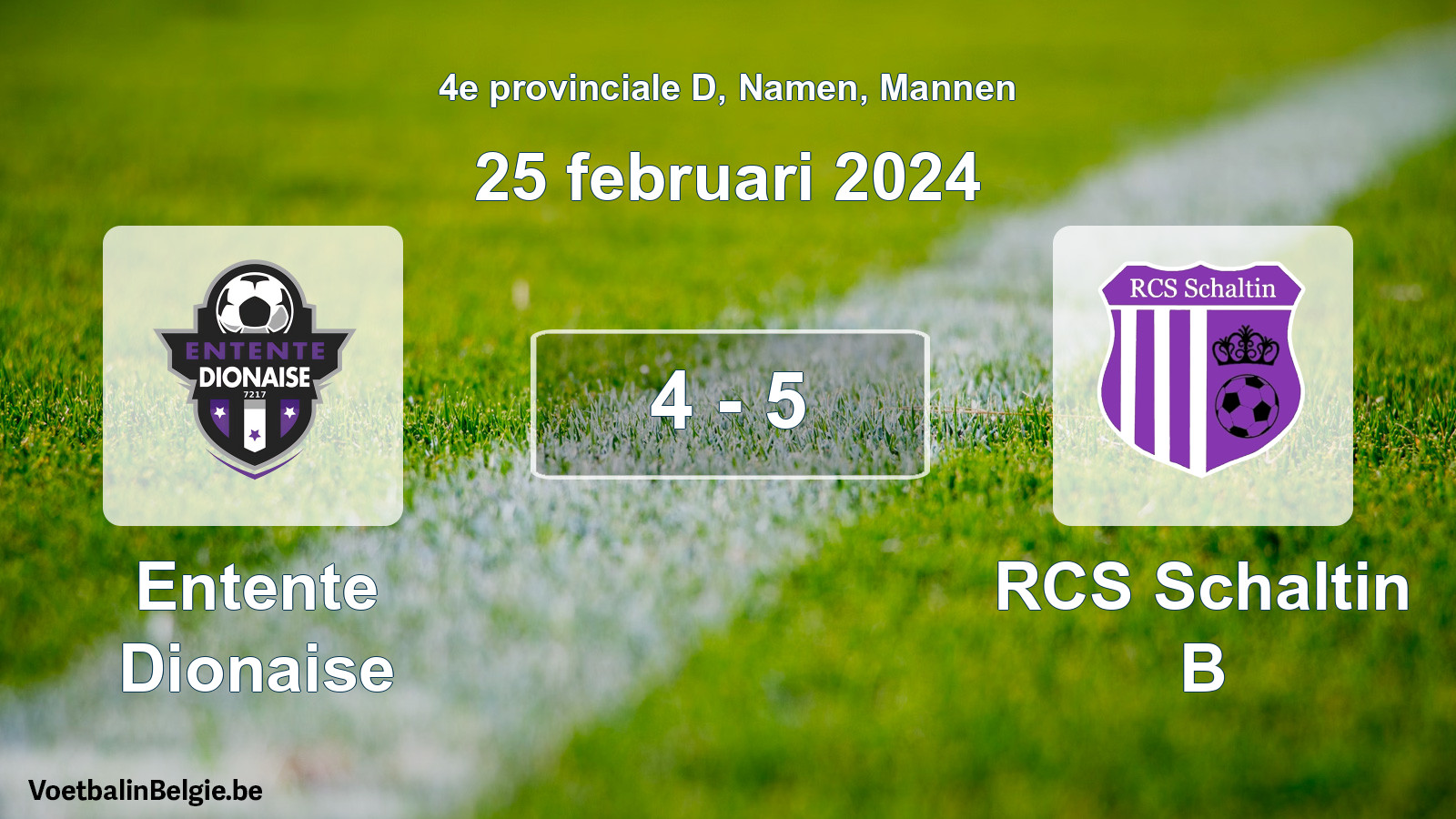 Gespeelde wedstrijd mannenvoetbal: Entente Dionaise - RCS Schaltin B 4 - 5 (25 februari 2024)