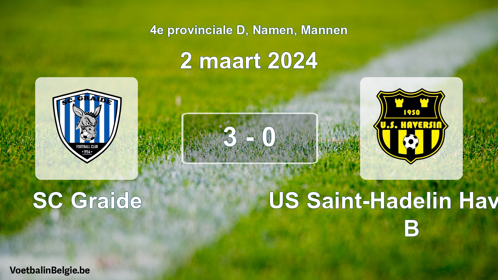 Gespeelde wedstrijd mannenvoetbal: SC Graide - US Saint-Hadelin Haversin B 3 - 0 (2 maart 2024)