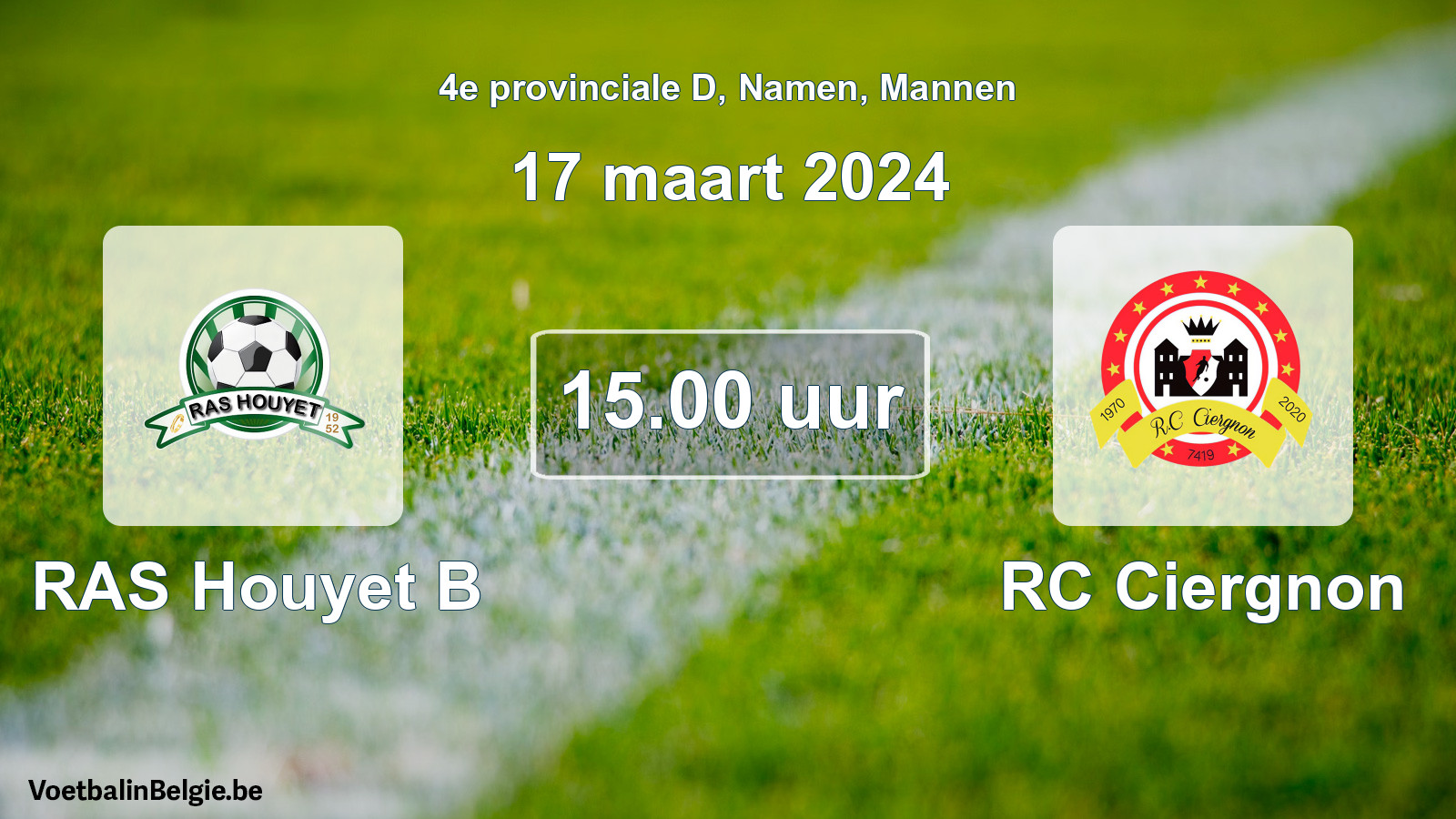 Match prévu football hommes: RAS Houyet B - RC Ciergnon (17 mars 2024)