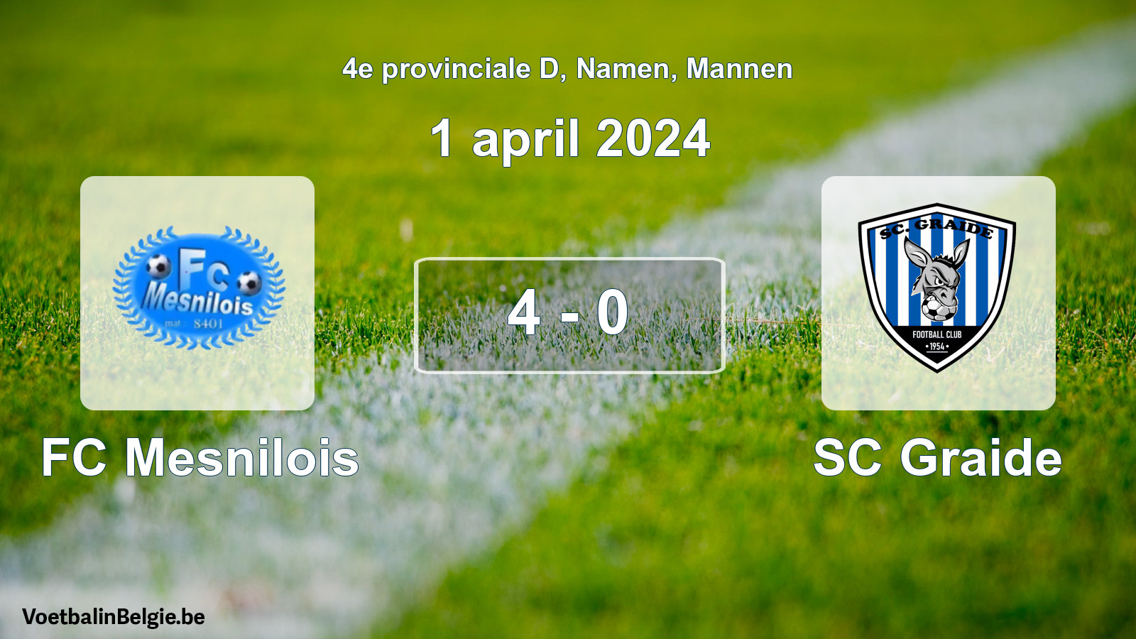 Gespeelde wedstrijd mannenvoetbal: FC Mesnilois - SC Graide 4 - 0 (1 april 2024)