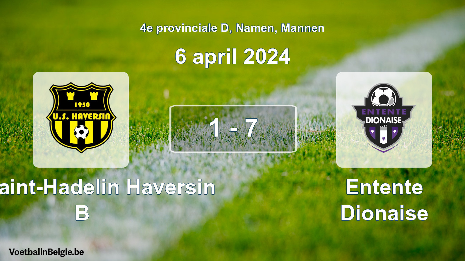 Gespeelde wedstrijd mannenvoetbal: US Saint-Hadelin Haversin B - Entente Dionaise 1 - 7 (6 april 2024)