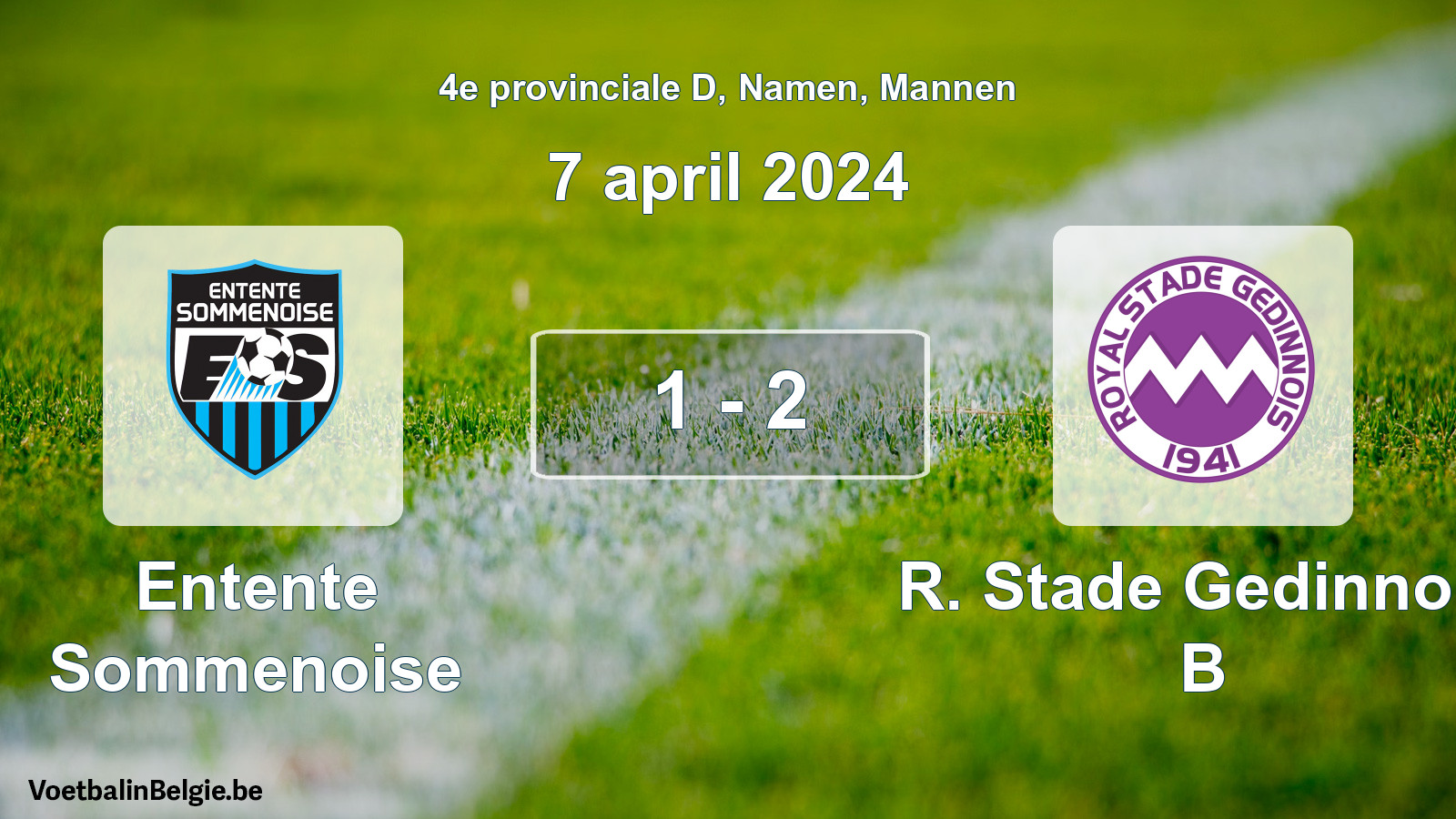 Gespeelde wedstrijd mannenvoetbal: Entente Sommenoise - R. Stade Gedinnois B 1 - 2 (7 april 2024)
