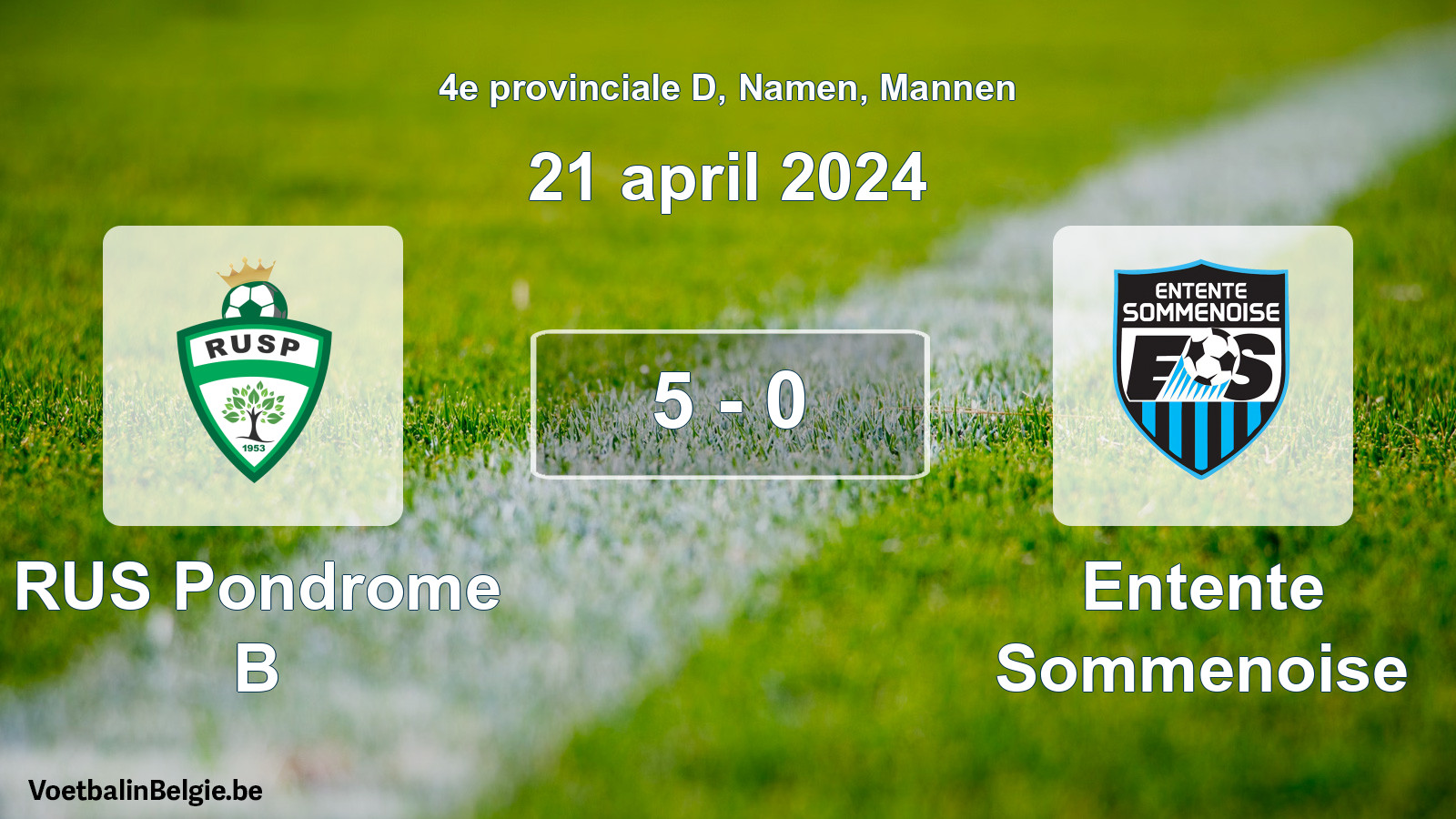 Gespeelde wedstrijd mannenvoetbal: RUS Pondrome B - Entente Sommenoise 5 - 0 (21 april 2024)