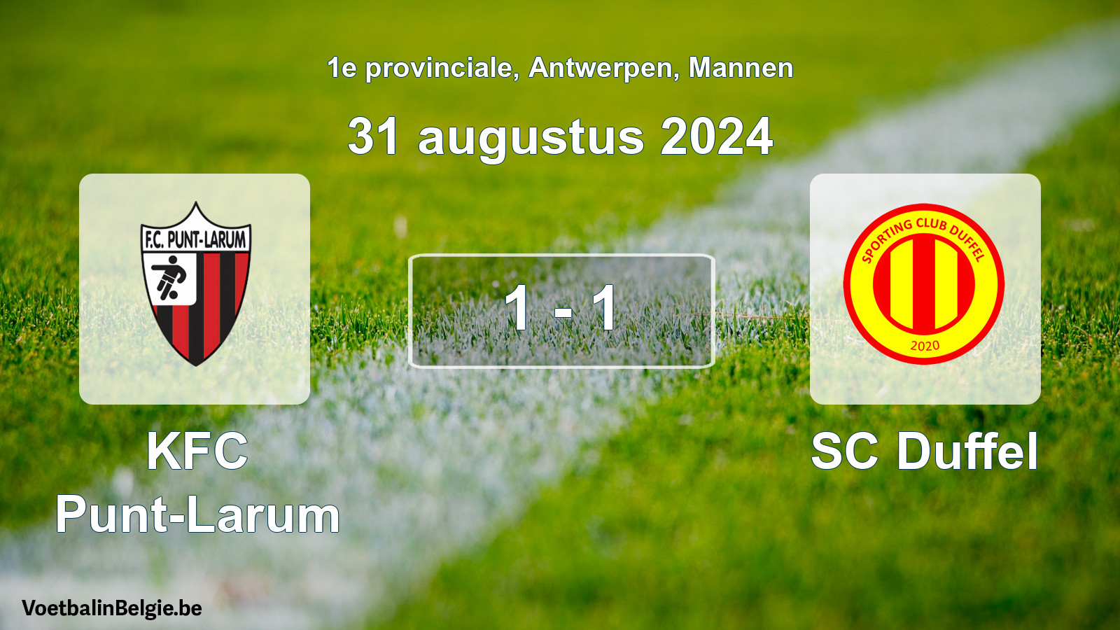 Gespeelde wedstrijd mannenvoetbal: KFC Punt-Larum - SC Duffel 1 - 1 (31 augustus 2024)