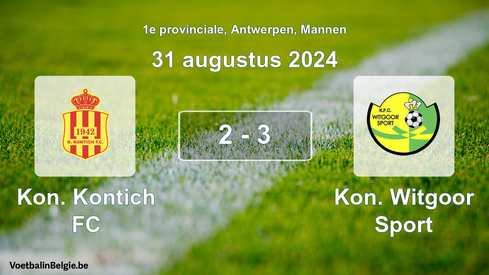 Gespeelde wedstrijd mannenvoetbal: Kon. Kontich FC - Kon. Witgoor Sport 2 - 3 (31 augustus 2024)