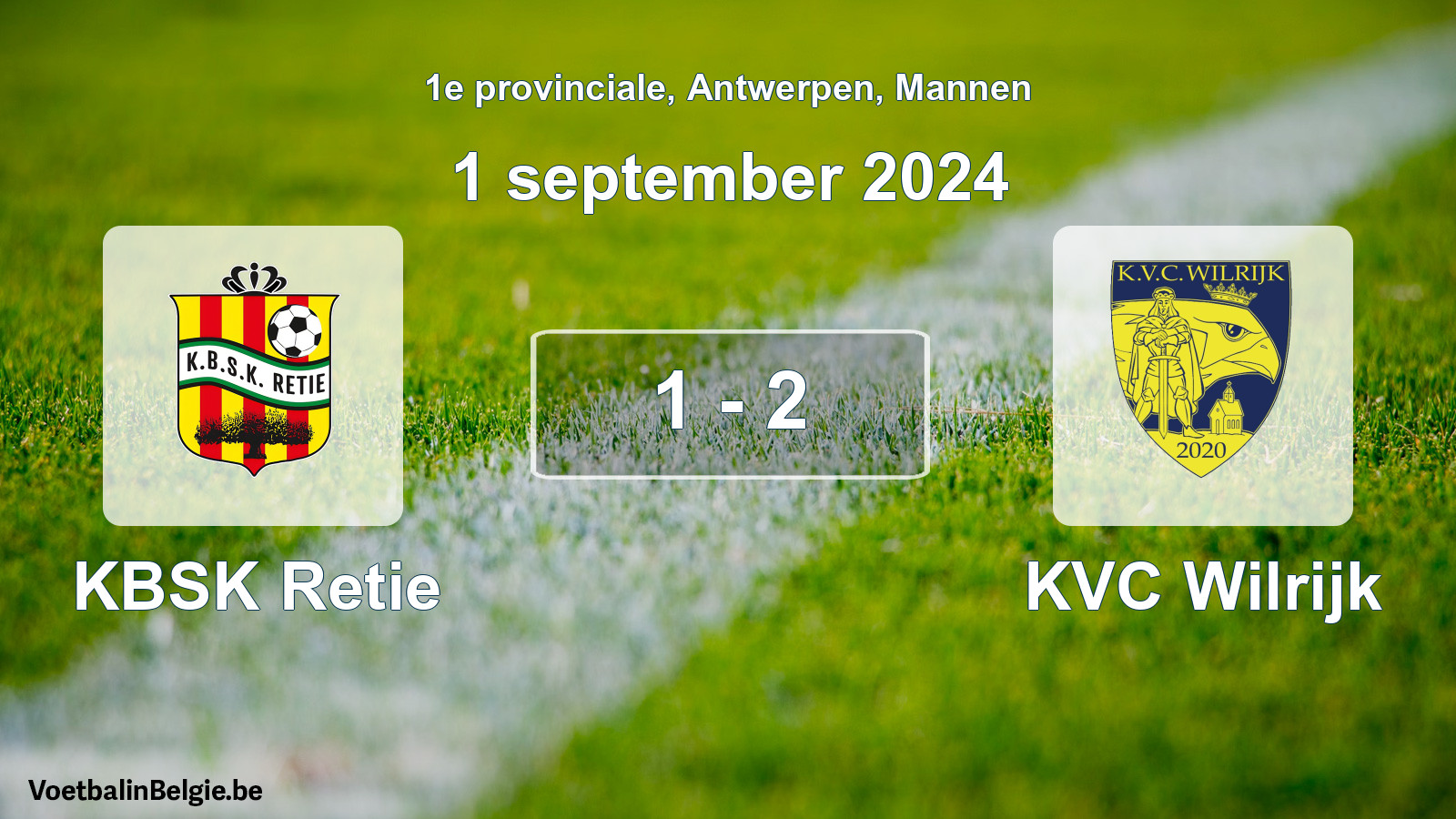 Gespeelde wedstrijd mannenvoetbal: KBSK Retie - KVC Wilrijk 1 - 2 (1 september 2024)