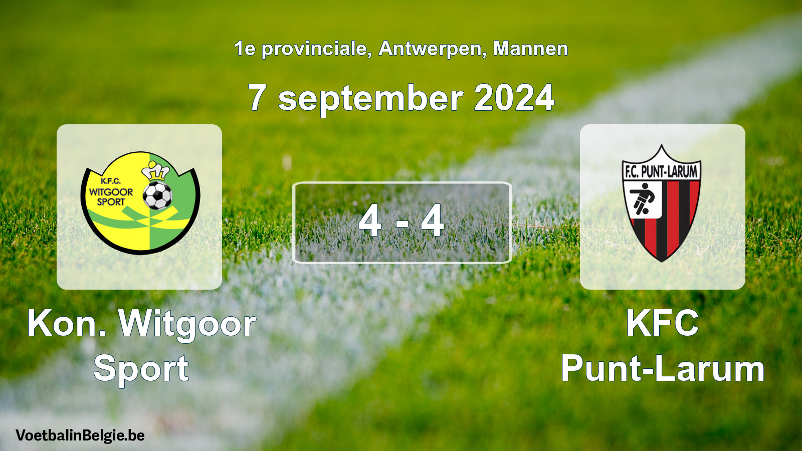 Gespeelde wedstrijd mannenvoetbal: Kon. Witgoor Sport - KFC Punt-Larum 4 - 4 (7 september 2024)