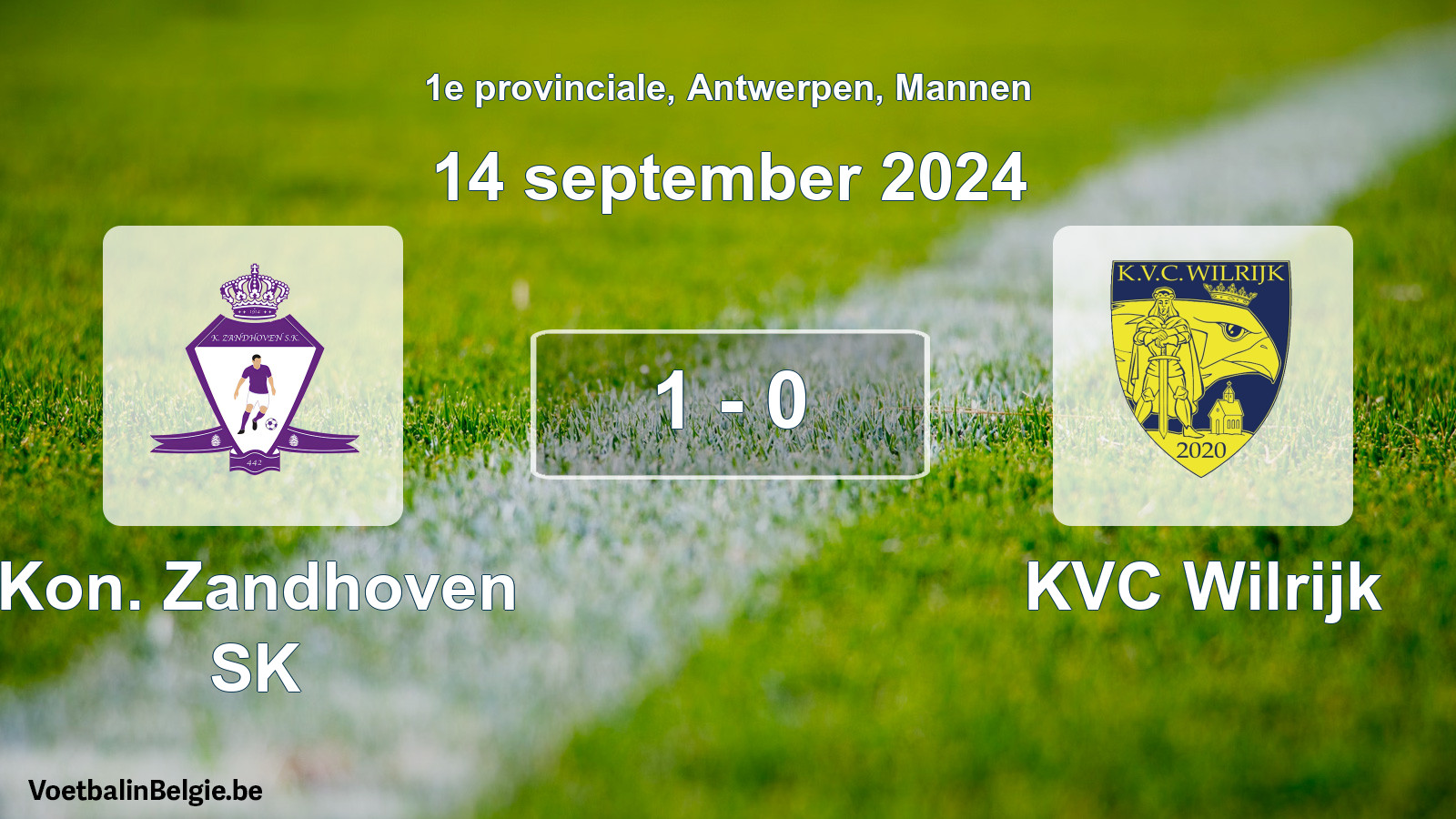 Gespeelde wedstrijd mannenvoetbal: Kon. Zandhoven SK - KVC Wilrijk 1 - 0 (14 september 2024)