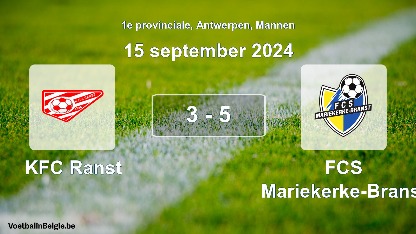 Gespeelde wedstrijd mannenvoetbal: KFC Ranst - FCS Mariekerke-Branst 3 - 5 (15 september 2024)