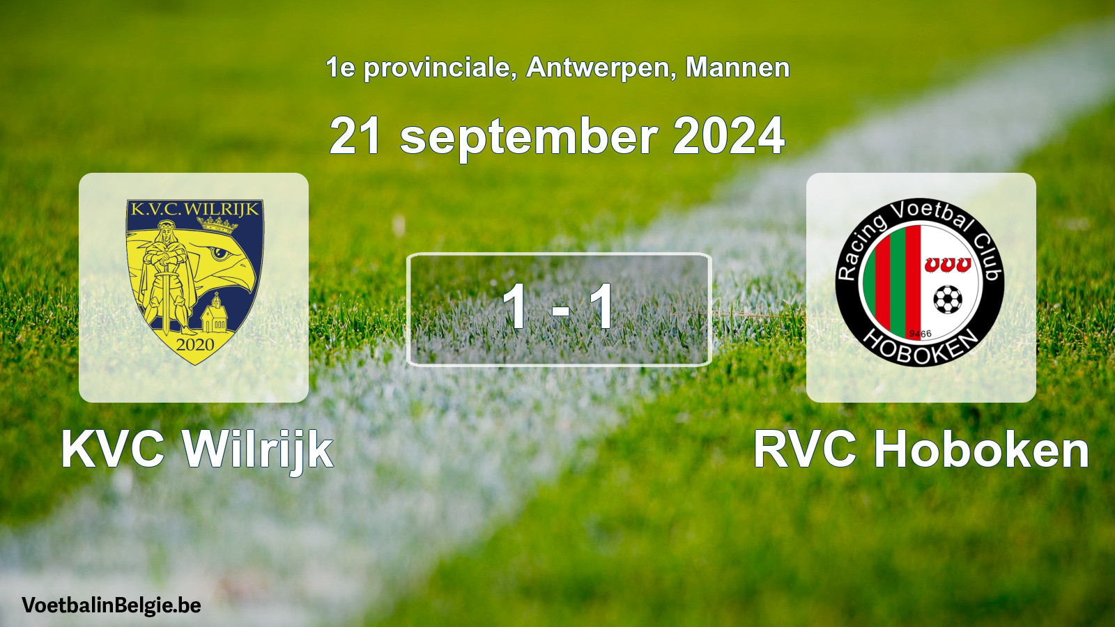 Gespeelde wedstrijd mannenvoetbal: KVC Wilrijk - RVC Hoboken 1 - 1 (21 september 2024)