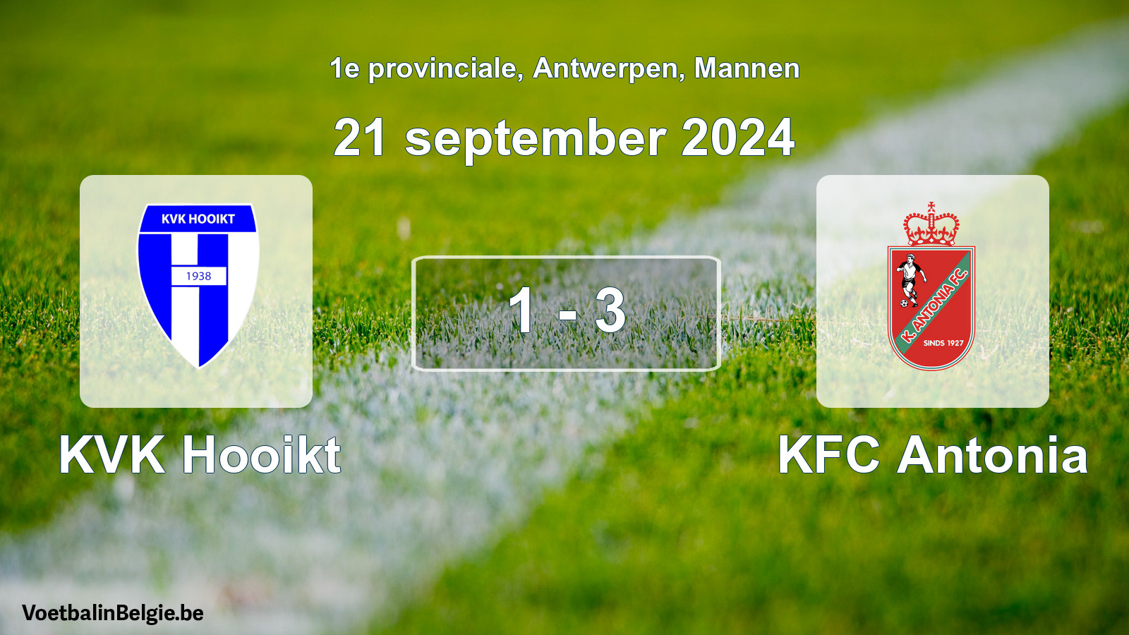 Gespeelde wedstrijd mannenvoetbal: KVK Hooikt - KFC Antonia 1 - 3 (21 september 2024)