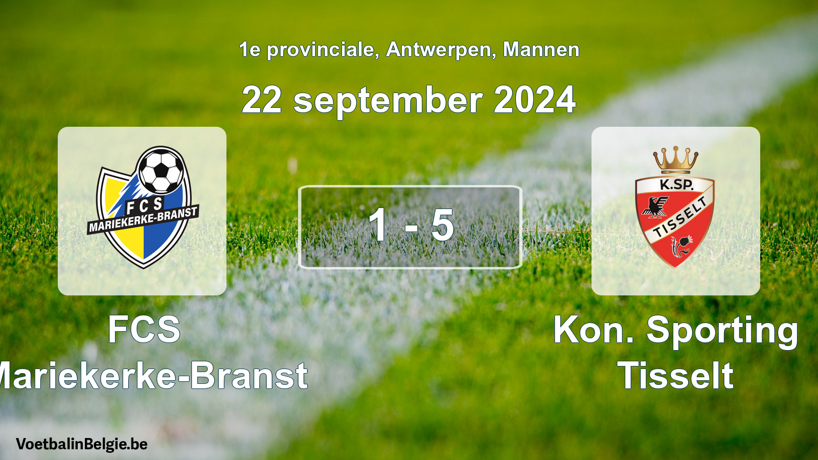 Gespeelde wedstrijd mannenvoetbal: FCS Mariekerke-Branst - Kon. Sporting Tisselt 1 - 5 (22 september 2024)