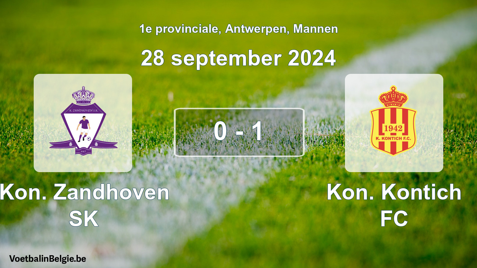Gespeelde wedstrijd mannenvoetbal: Kon. Zandhoven SK - Kon. Kontich FC 0 - 1 (28 september 2024)
