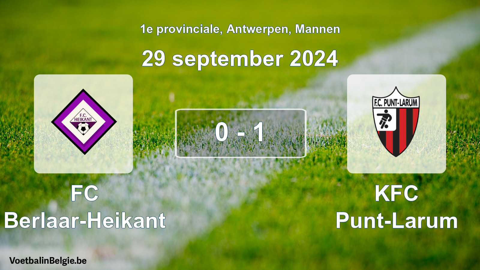 Gespeelde wedstrijd mannenvoetbal: FC Berlaar-Heikant - KFC Punt-Larum 0 - 1 (29 september 2024)