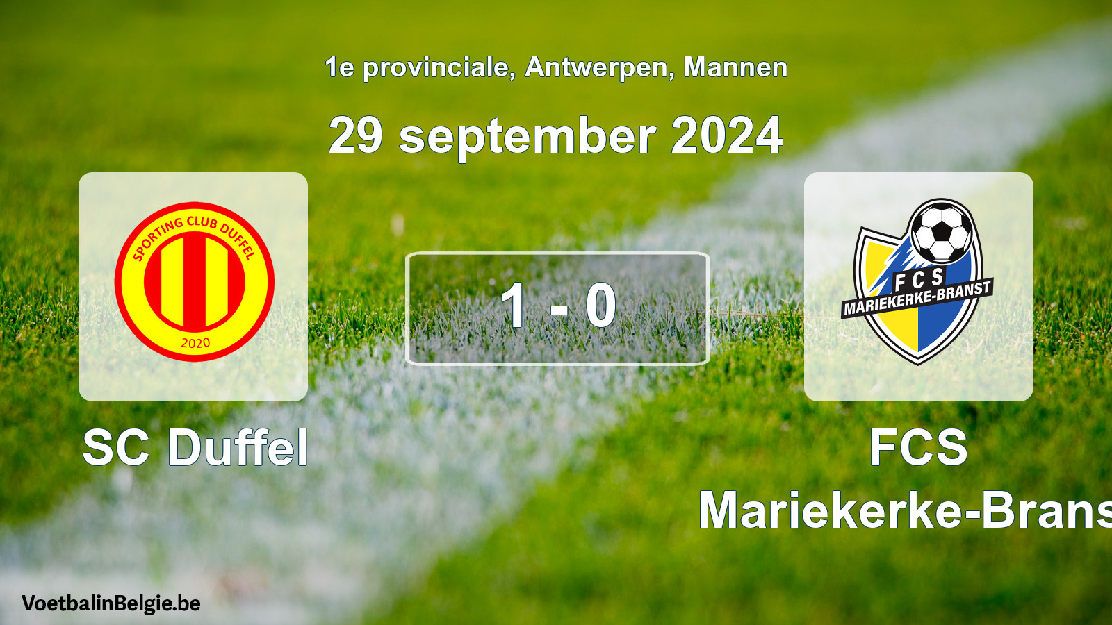 Gespeelde wedstrijd mannenvoetbal: SC Duffel - FCS Mariekerke-Branst 1 - 0 (29 september 2024)