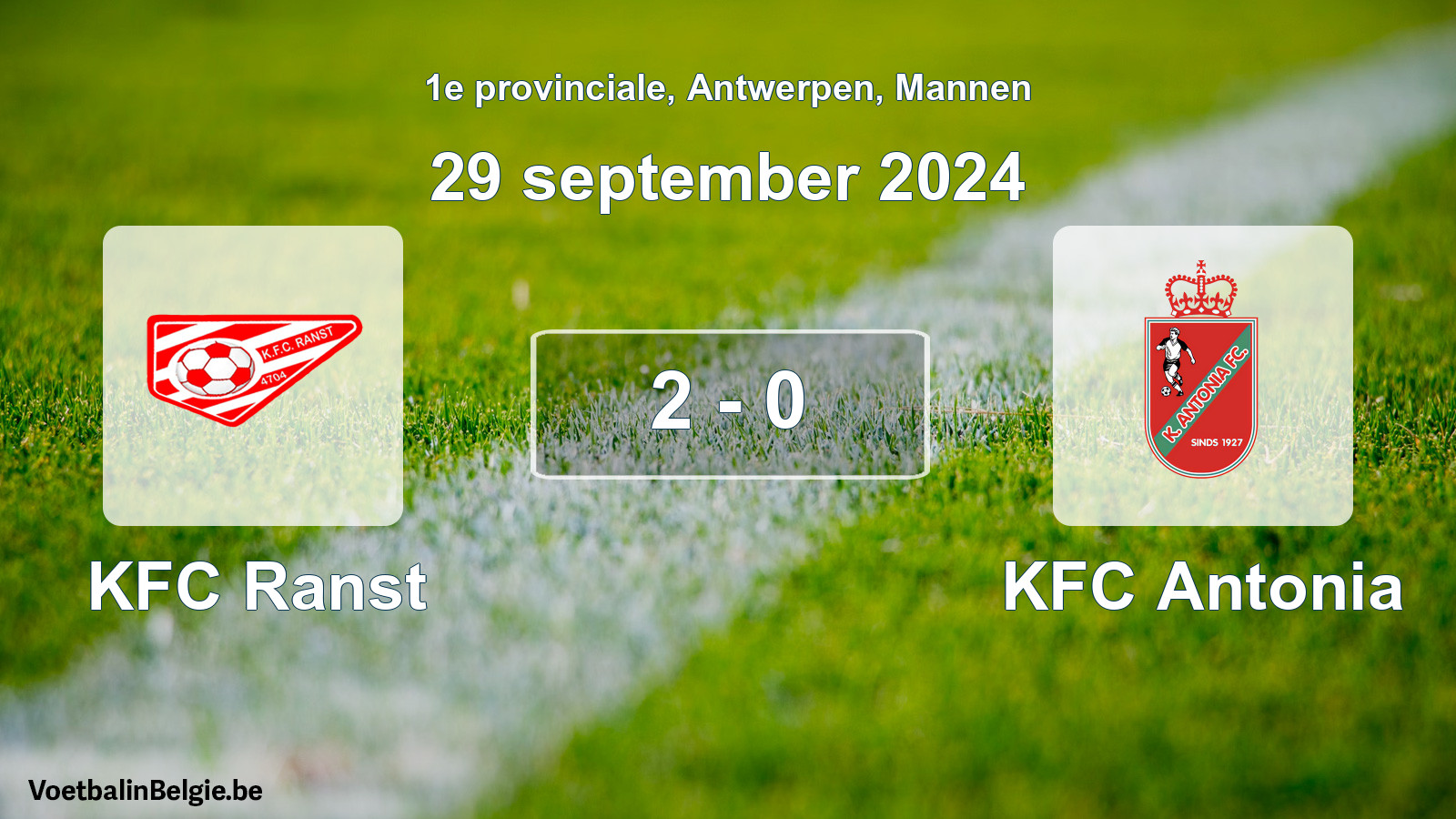 Gespeelde wedstrijd mannenvoetbal: KFC Ranst - KFC Antonia 2 - 0 (29 september 2024)