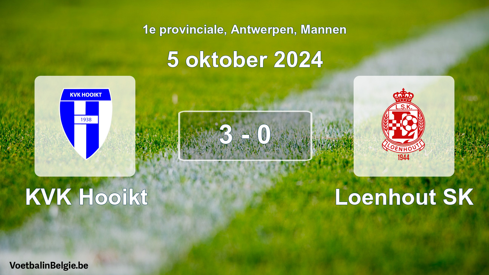 Gespeelde wedstrijd mannenvoetbal: KVK Hooikt - Loenhout SK 3 - 0 (5 oktober 2024)