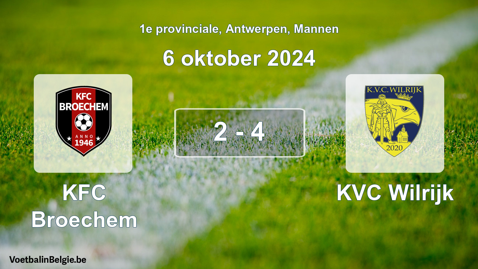 Gespeelde wedstrijd mannenvoetbal: KFC Broechem - KVC Wilrijk 2 - 4 (6 oktober 2024)