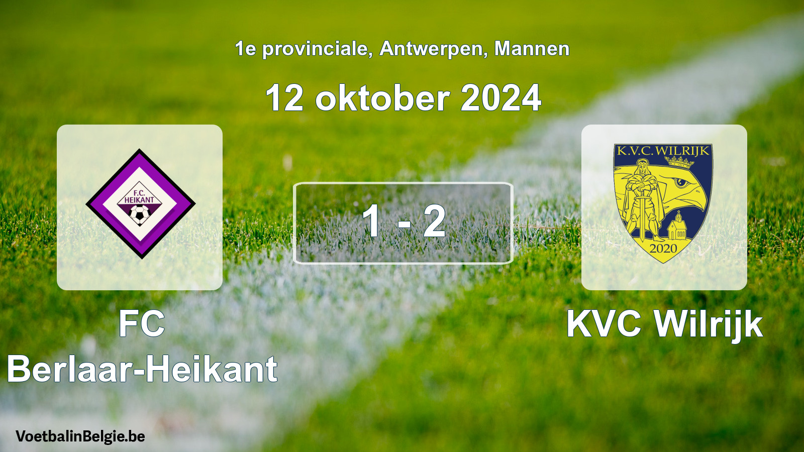 Gespeelde wedstrijd mannenvoetbal: FC Berlaar-Heikant - KVC Wilrijk 1 - 2 (12 oktober 2024)
