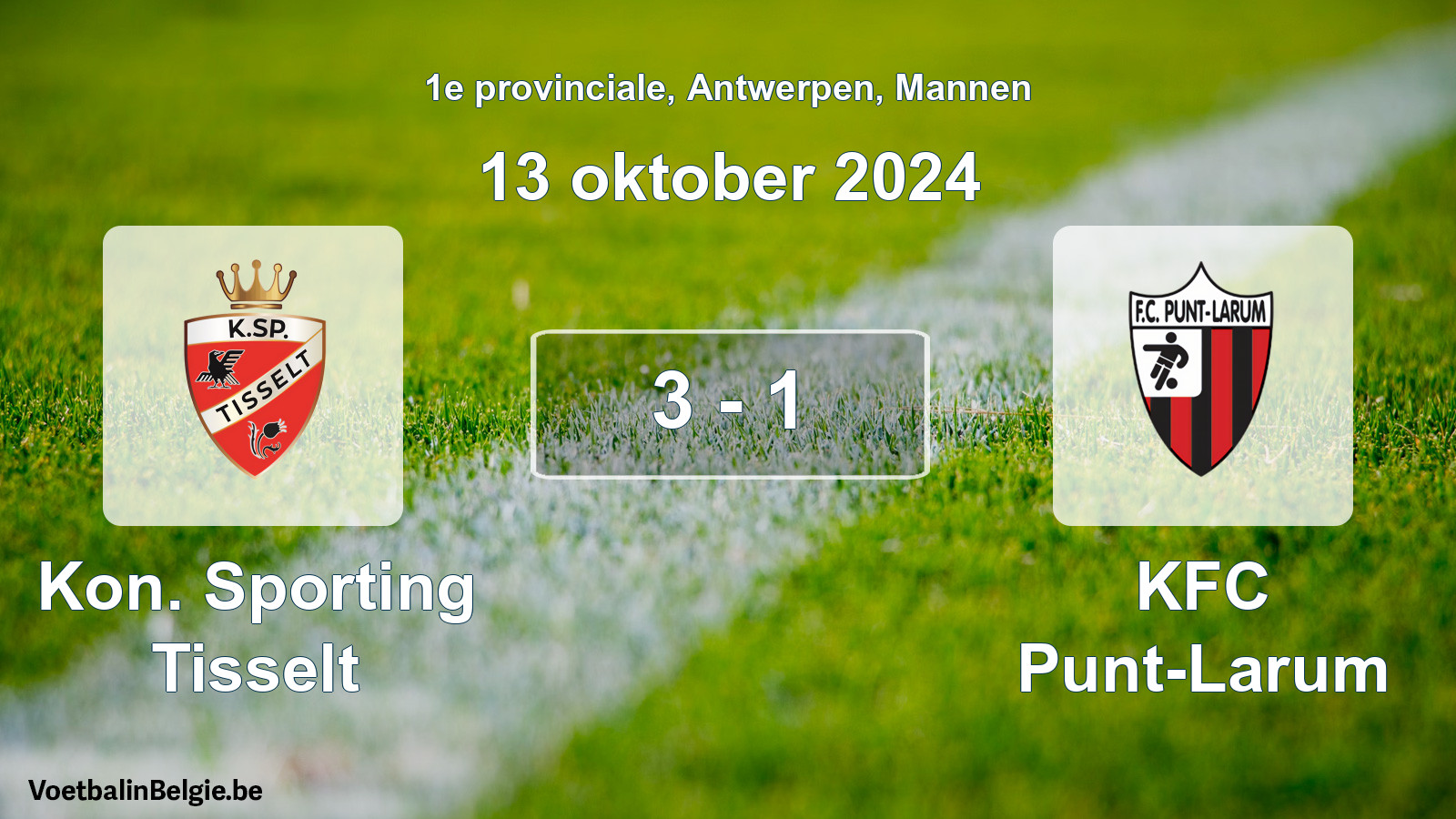 Gespeelde wedstrijd mannenvoetbal: Kon. Sporting Tisselt - KFC Punt-Larum 3 - 1 (13 oktober 2024)