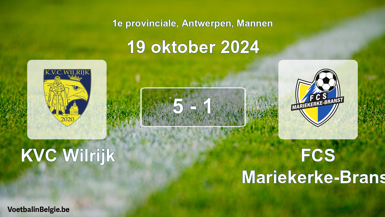 Gespeelde wedstrijd mannenvoetbal: KVC Wilrijk - FCS Mariekerke-Branst 5 - 1 (19 oktober 2024)