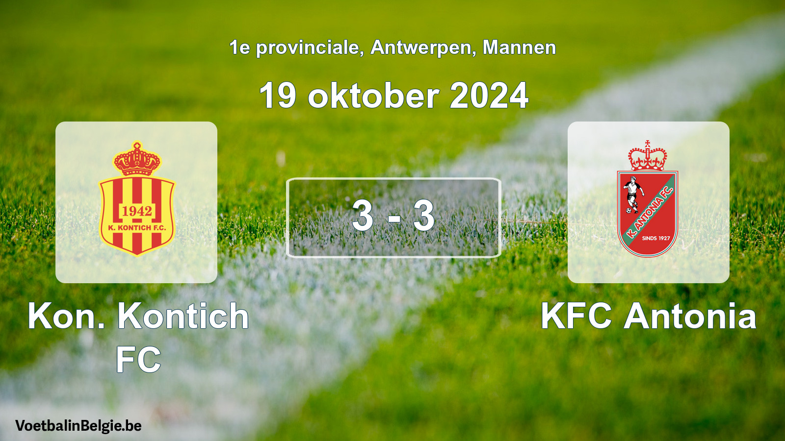 Gespeelde wedstrijd mannenvoetbal: Kon. Kontich FC - KFC Antonia 3 - 3 (19 oktober 2024)