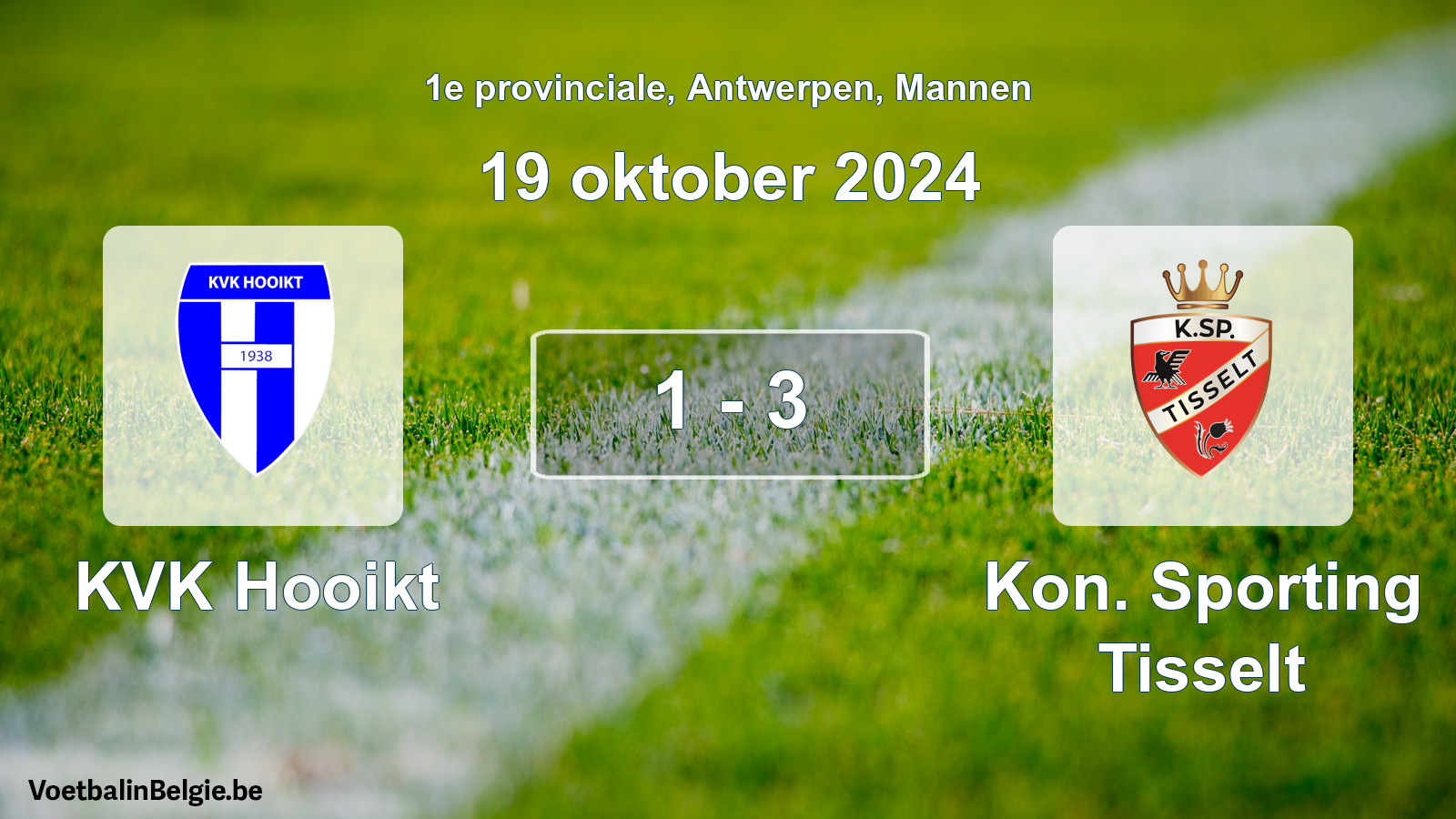 Gespeelde wedstrijd mannenvoetbal: KVK Hooikt - Kon. Sporting Tisselt 1 - 3 (19 oktober 2024)