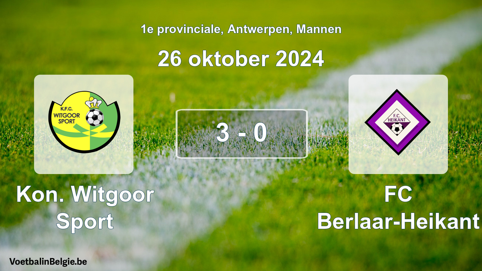 Gespeelde wedstrijd mannenvoetbal: Kon. Witgoor Sport - FC Berlaar-Heikant 3 - 0 (26 oktober 2024)