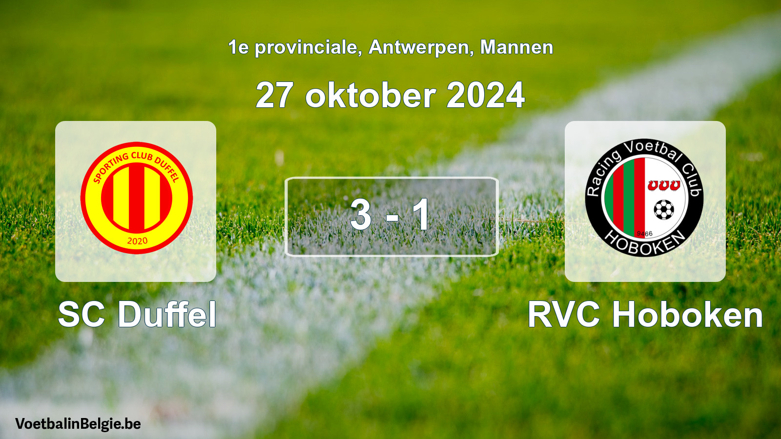 Gespeelde wedstrijd mannenvoetbal: SC Duffel - RVC Hoboken 3 - 1 (27 oktober 2024)