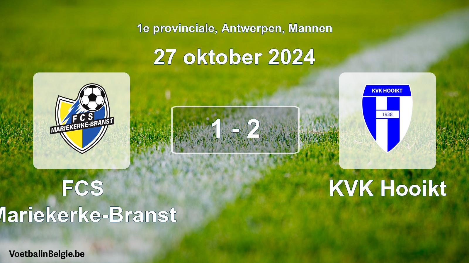 Gespeelde wedstrijd mannenvoetbal: FCS Mariekerke-Branst - KVK Hooikt 1 - 2 (27 oktober 2024)