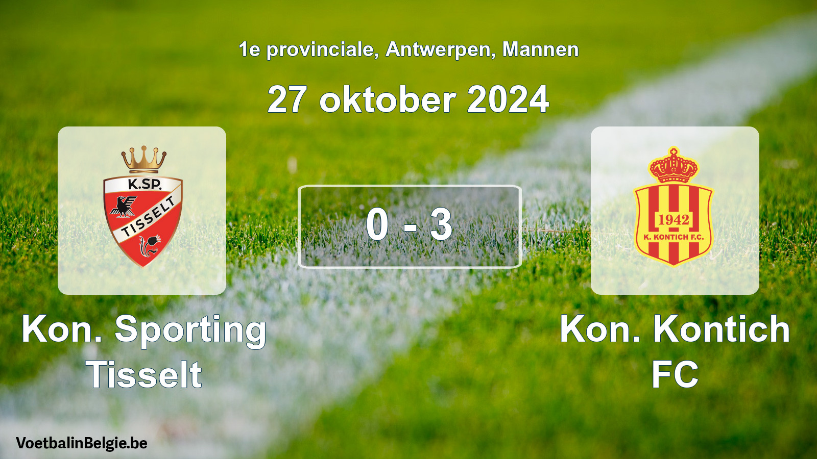 Gespeelde wedstrijd mannenvoetbal: Kon. Sporting Tisselt - Kon. Kontich FC 0 - 3 (27 oktober 2024)