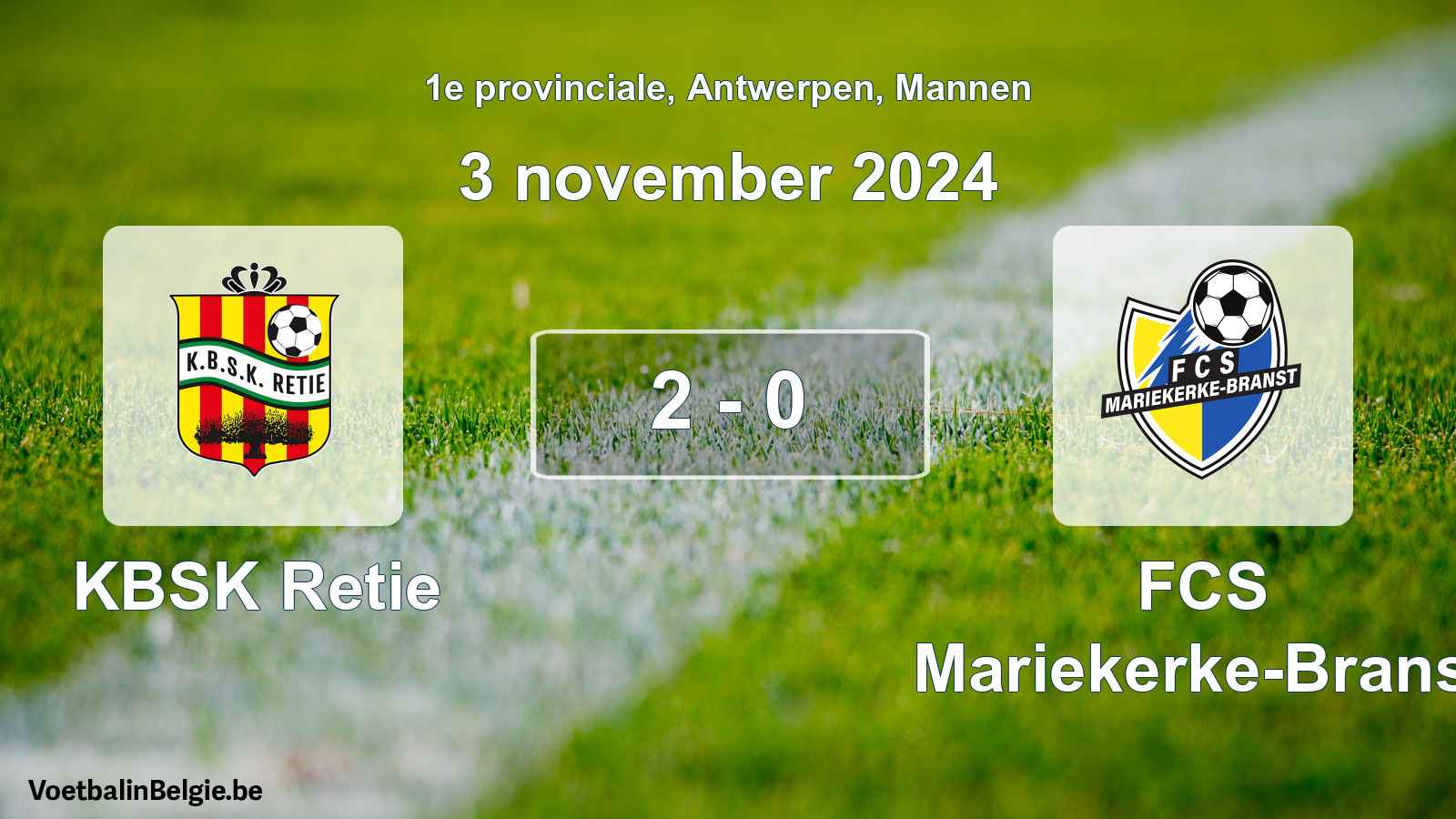 Gespeelde wedstrijd mannenvoetbal: KBSK Retie - FCS Mariekerke-Branst 2 - 0 (3 november 2024)