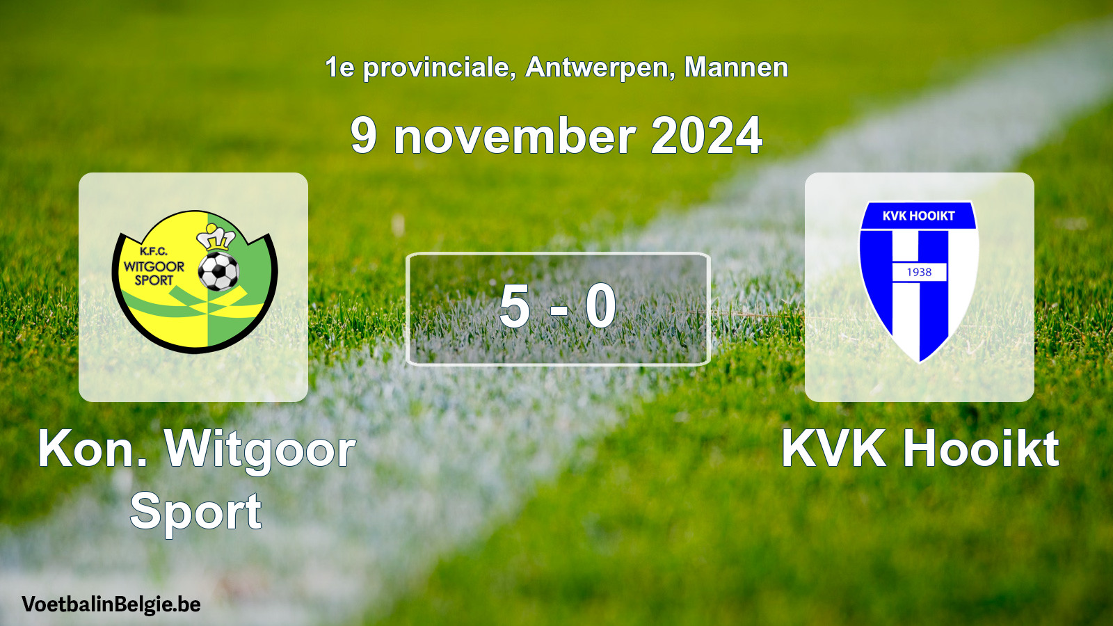 Gespeelde wedstrijd mannenvoetbal: Kon. Witgoor Sport - KVK Hooikt 5 - 0 (9 november 2024)