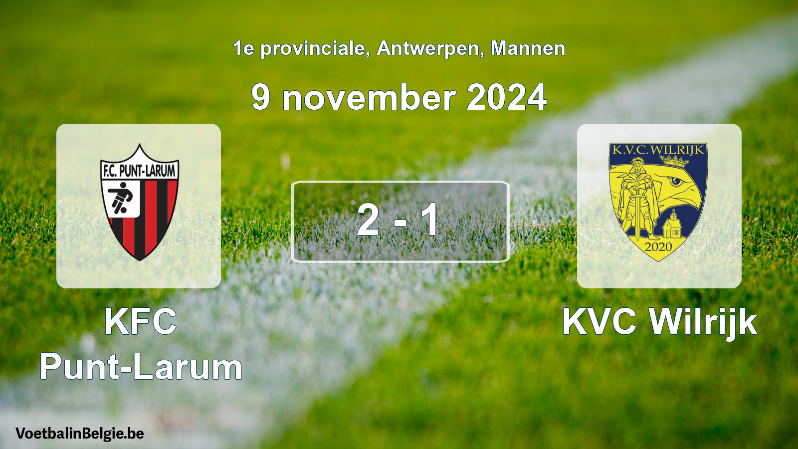 Gespeelde wedstrijd mannenvoetbal: KFC Punt-Larum - KVC Wilrijk 2 - 1 (9 november 2024)