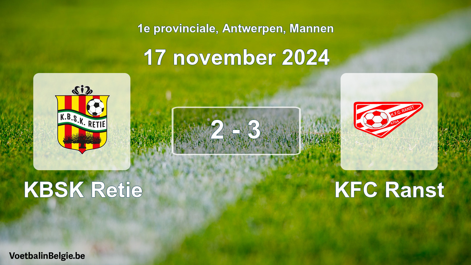 Gespeelde wedstrijd mannenvoetbal: KBSK Retie - KFC Ranst 2 - 3 (17 november 2024)